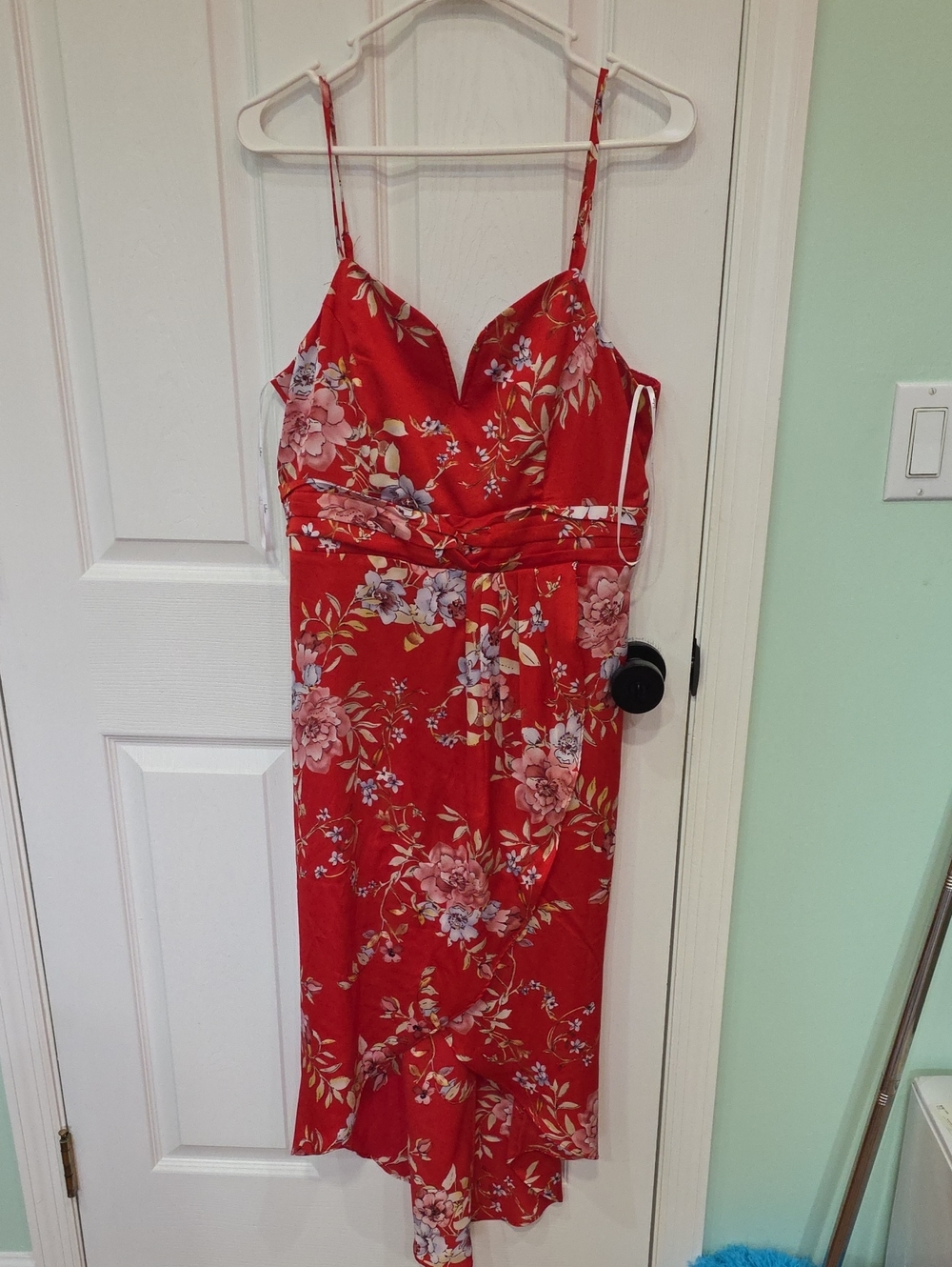 Lulu's Red Floral Spaghetti Strap Midi Dress